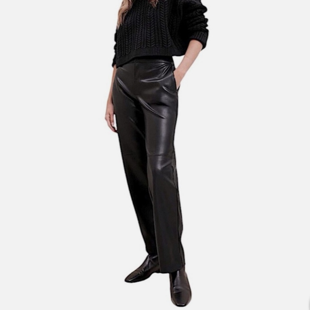 Straight Leg Vegan Black Leather Pant